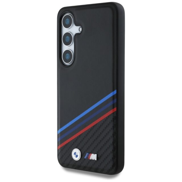 Case BMW Leather Tricolor Crossing Stripes MagSafe for Samsung Galaxy S25 black - imagine 2