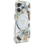 Case Guess Glitter Flowers Triangle Buttons MagSafe for iPhone 16 white - imagine 4
