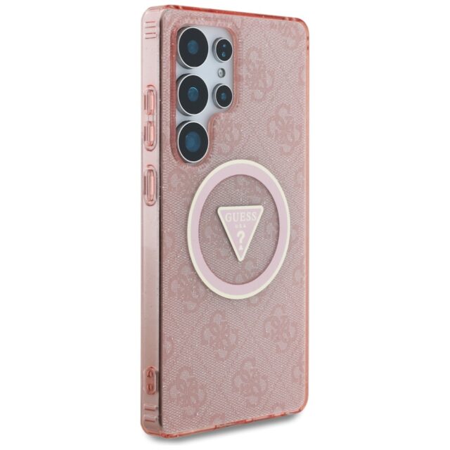 Case Guess 4G Glitter Triangle Buttons MagSafe for Samsung Galaxy S25 Ultra pink - imagine 4