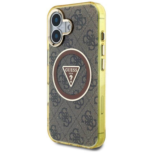 Case Guess IML Metal Glitter 4G Circle Triangle MagSafe for iPhone 16 brown - imagine 2