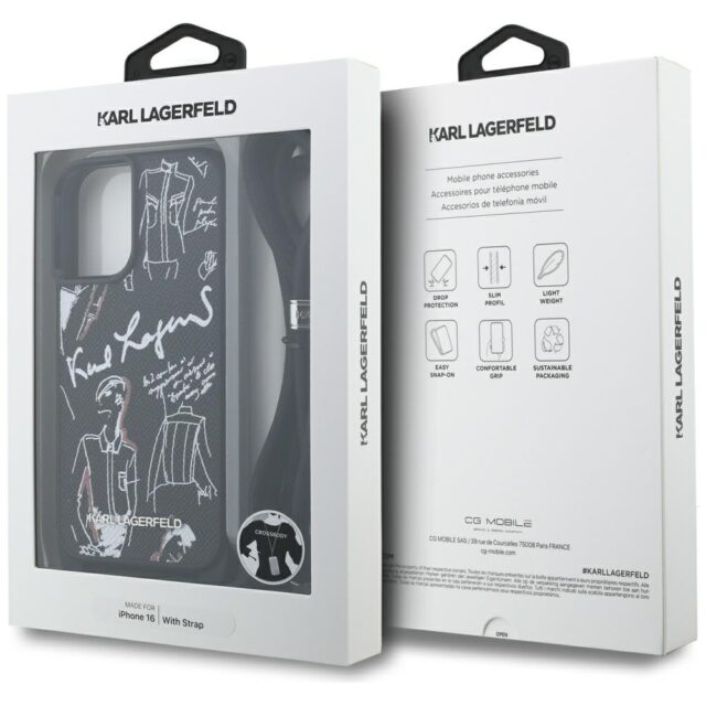 Case Karl Lagerfeld Crossbody Grained    Pattern & Logo MagSafe for iPhone 16 black - imagine 7