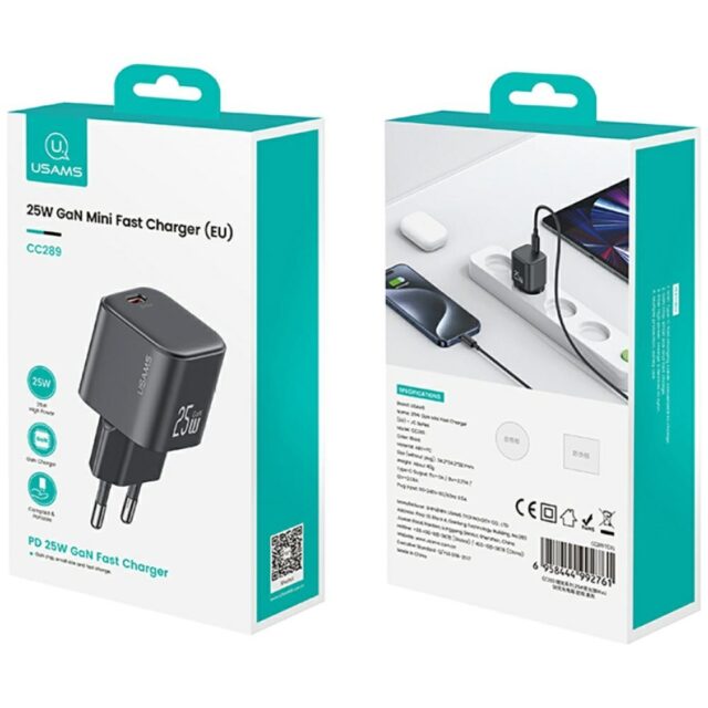 Charger USAMS JC Series CC289 25W GaN Mini Fast Charger USB-C black - imagine 10