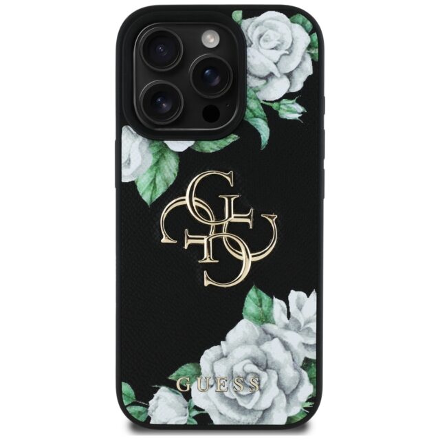 Case Guess Grained Roses Big 4G logo for iPhone 16 Pro black - imagine 3