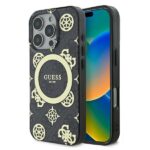 Guess GUHMP16LH4PYEEK iPhone 16 Pro 6.3" black hardcase IML Peony On 4G Background MagSafe