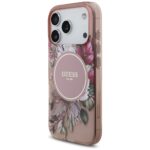 Guess IML Flowers Pearl Strap MagSafe Case for iPhone 17 Pro Pink - imagine 3