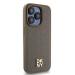 DKNY DKHMP15LPSHRPSW iPhone 15 Pro 6.1 inch brown hardcase Leather Monogram Pattern Metal Logo MagSa - imagine 4