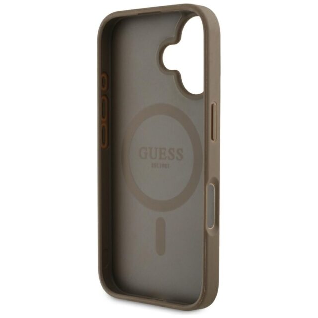 Case Guess Grained Hot Stamp Peony Triangle Logo MagSafe for iPhone 16 brown - imagine 7