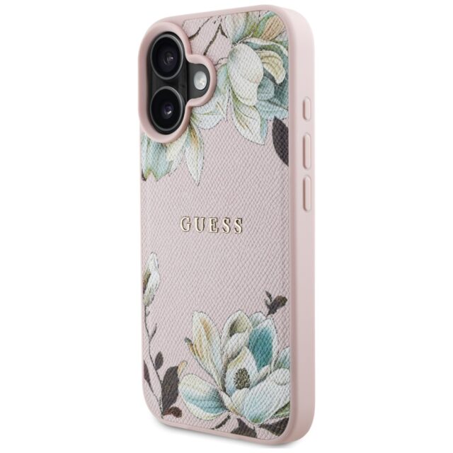 Case Guess Grained Printed Flower Pattern MagSafe for iPhone 16 pink - imagine 2