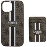 Case Guess 4G Stripes with wallet Magsafe for iPhone 15 brown - imagine 4
