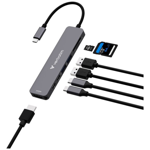 Adapter Hub Verbatim HDMI/USB-C 3.2/USB-C/2xUSB-A 3.2/SD/microSD aluminum 32158 - imagine 6