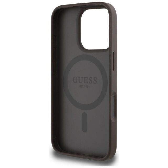 Case Guess Grained Hot Stamp Peony Triangle Logo MagSafe for iPhone 16 Pro Max brown - imagine 7