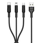 USAMS Braided U5 3-in-1 Cable 1.5m 2A black (Lightning/microUSB/USB-C) SJ2193IN101 (US-SJ219)
