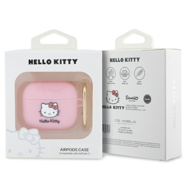 Hello Kitty HKA33DKHSP AirPods 3 Cover Pink Silicone 3D Kitty Head - imagine 3