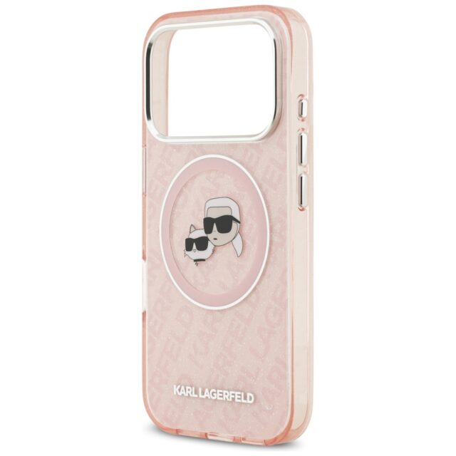 Case Karl Lagerfeld IML Glitter Karl & Choupette Heads Logo MagSafe for iPhone 17 Pro Max pink - imagine 6