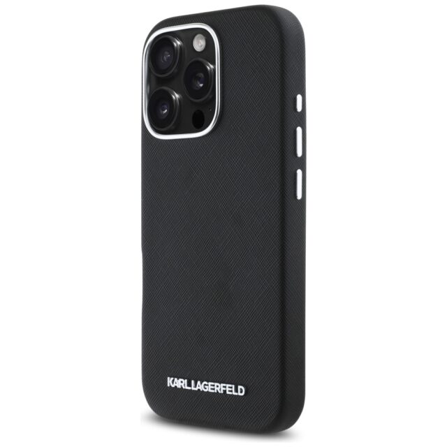 Case Karl Lagerfeld Saffiano Full Wrapped Elongated Metal Logo MagSafe for iPhone 16 Pro Max black - imagine 2