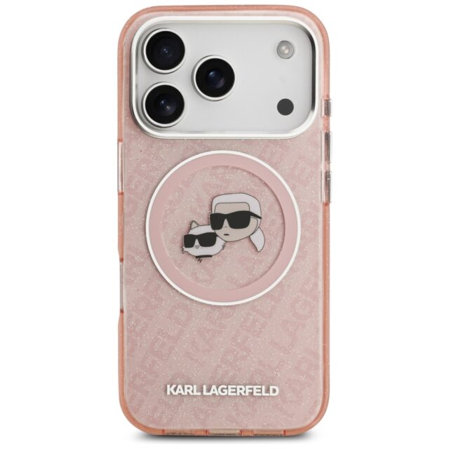 Karl Lagerfeld IML Glitter Karl & Choupette Heads Logo MagSafe Case for iPhone 17 Pro Pink - imagine 3