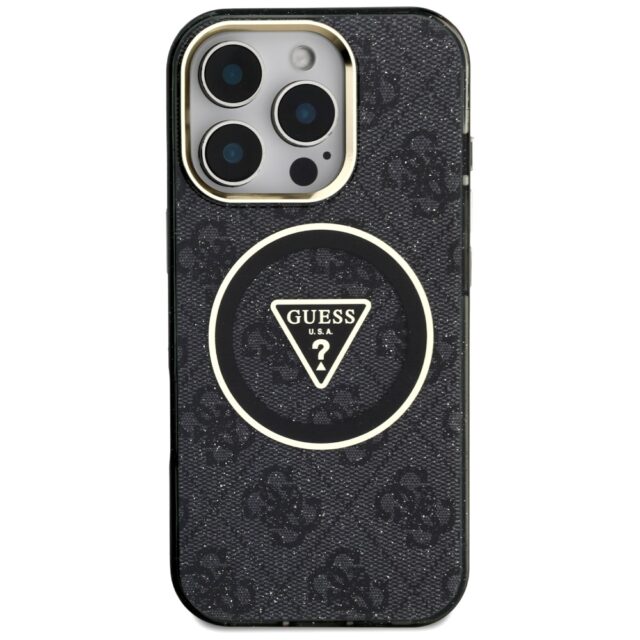Case Guess IML Metal Glitter 4G Circle Triangle MagSafe for iPhone 16 Pro black - imagine 3
