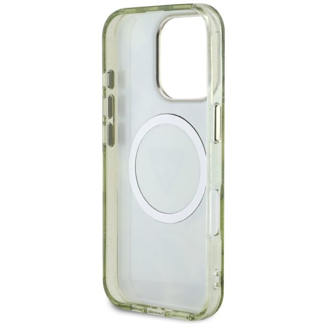Case Guess Glitter Flowers Triangle Buttons MagSafe for iPhone 16 Pro green - imagine 7