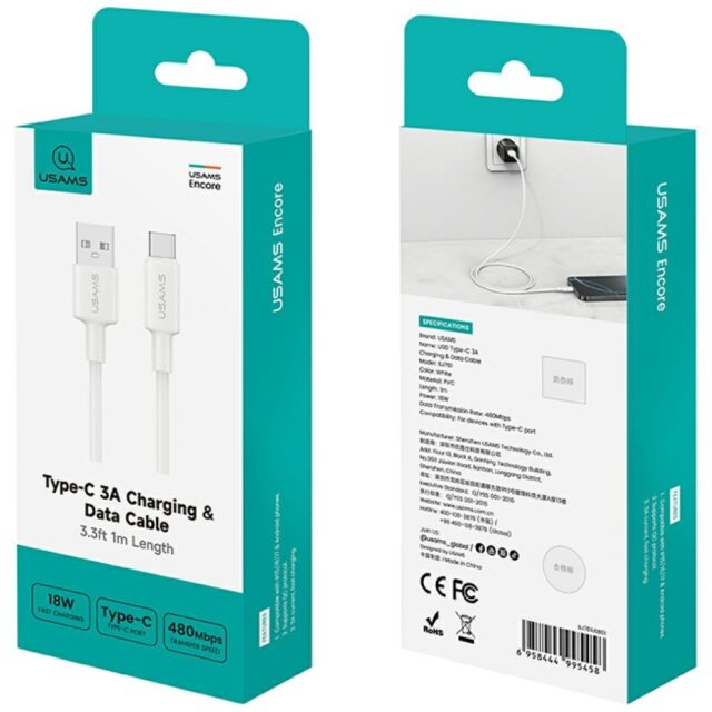 USAMS U90 cable 3A USB-A to USB-C white - imagine 5