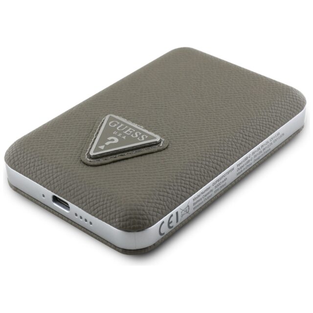 Powerbank indukcyjny Guess Grained        Triangle 5000mAh 15W USB-C MagSafe brązowy - imagine 4