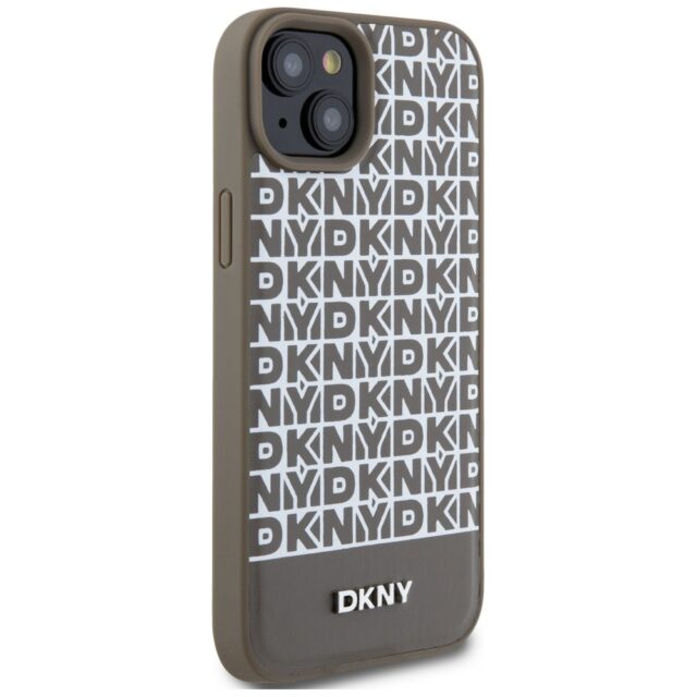 DKNY DKHMP15SPSOSPW iPhone 15 / 14 / 13 6.1 inch brown hardcase Leather Printed Pattern Metal Logo M - imagine 3