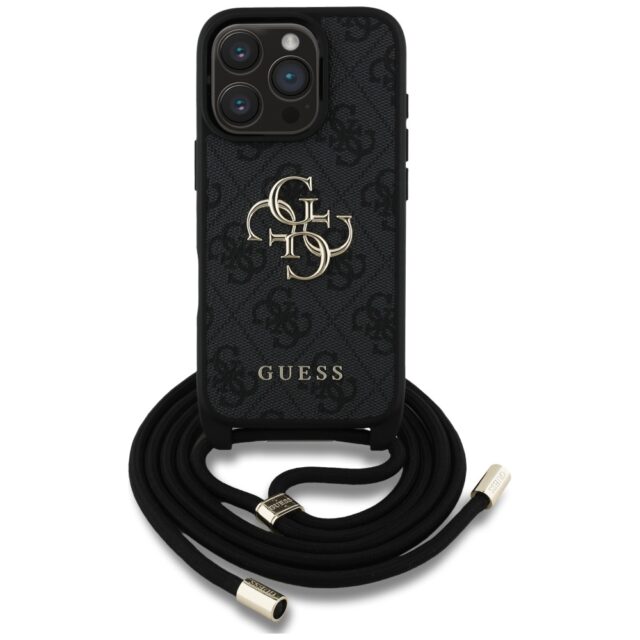 Case Guess 4G Big Logo Cord Stap Crossbody for iPhone 16 Pro Max black - imagine 2