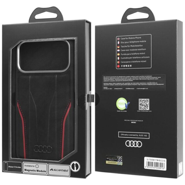 Case Audi R8 Genuine Leather MagSafe for iPhone 17 Pro Max black-red - imagine 10
