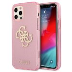 Guess GUHCP12LPCUGL4GPI iPhone 12 Pro Max 6,7" pink hard case Glitter 4G Big Logo
