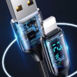 USAMS Braided Cable U78 Lightning 1.2m LED 2.4A Fast Charging silver black SJ543USB02 (US-SJ543) - imagine 5