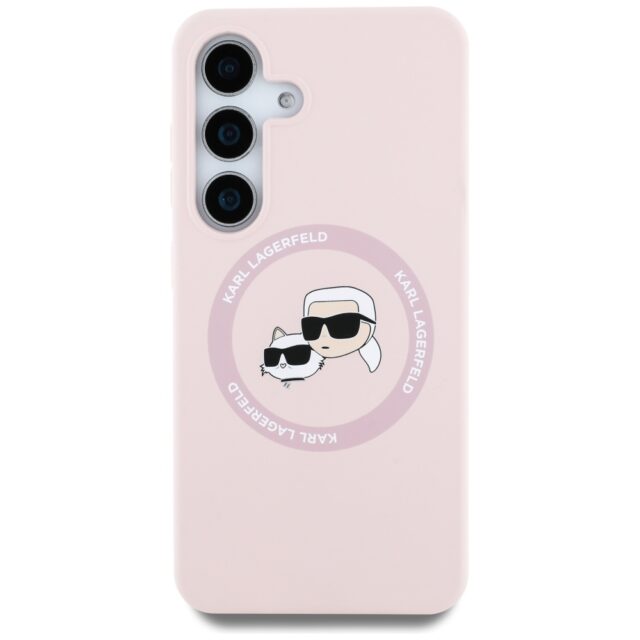 Case Karl Lagerfeld Silicone Double Heads And Circle MagSafe Samsung Galaxy S25 pink - imagine 3