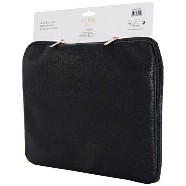 Bag Guess Sleeve 14" Grained  Zipper Pocket Triangle Logo black - imagine 5