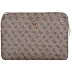 Bag Guess Sleeve 14" 4G Zipper Pocket Triangle Logo brown