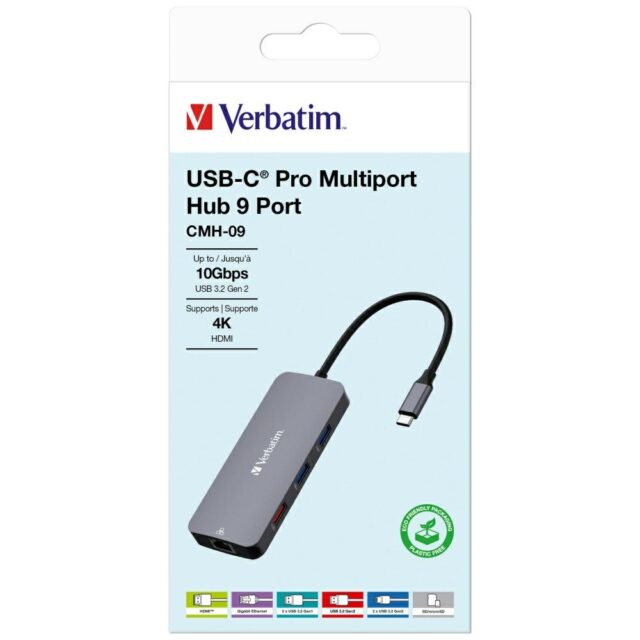 Verbatim Adapter Hub USB-C - HDMI/3xUSB-A/SD/microSD/2xUSB-C/Eternet aluminum 32152 - imagine 5