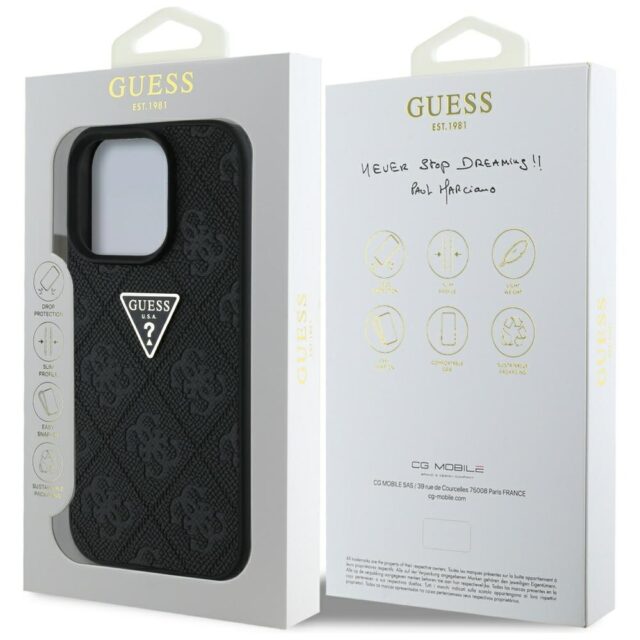 Case Guess Hot Stamp 4G Pattern Triangle Metal Logo for iPhone 16 Pro black - imagine 8
