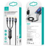 USAMS Braided cable U83 3in1 66W 1.2mDigital Display PD Fast Charge (lightning/microUSB/USB-C) black - imagine 5