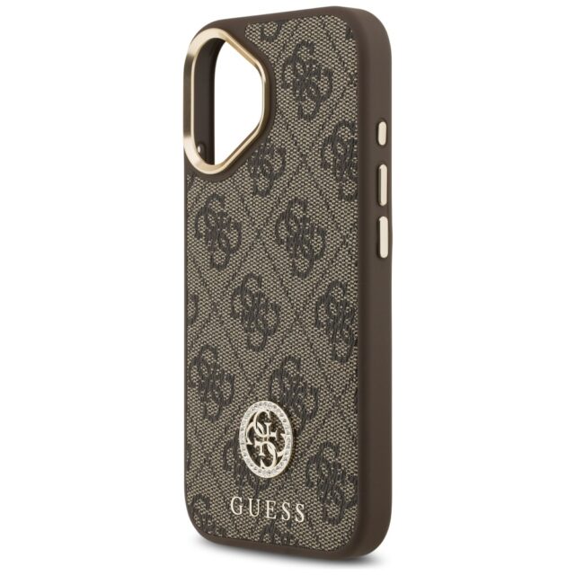Guess 4G Strass Logo & Big Strap Metal Buttons MagSafe Case for iPhone 17 Brown - imagine 6