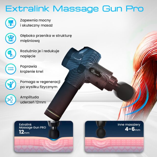 Extralink Massage Gun Pro | Massage Gun | 3800 RPM, 6 interchangeable tips - imagine 3