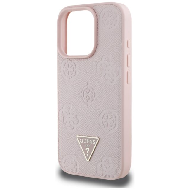 Case Guess Grained Hot Stamp Peony Triangle Logo MagSafe for iPhone 16 Pro pink - imagine 6