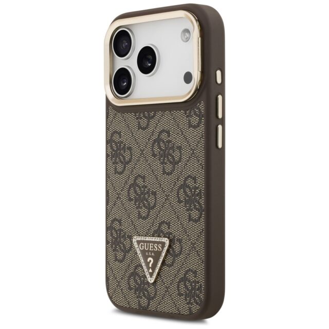 Case Guess 4G PU Triangle Logo & Stand Camera Magsafe for iPhone 17 Pro brown - imagine 2