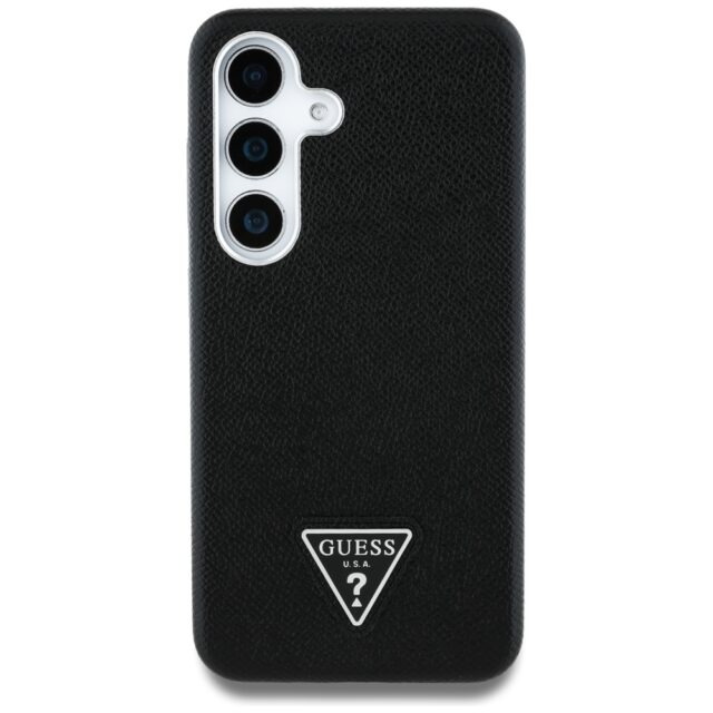 Case Guess Grained Triangle Logo MagSafe for Samsung Galaxy S25 black - imagine 3
