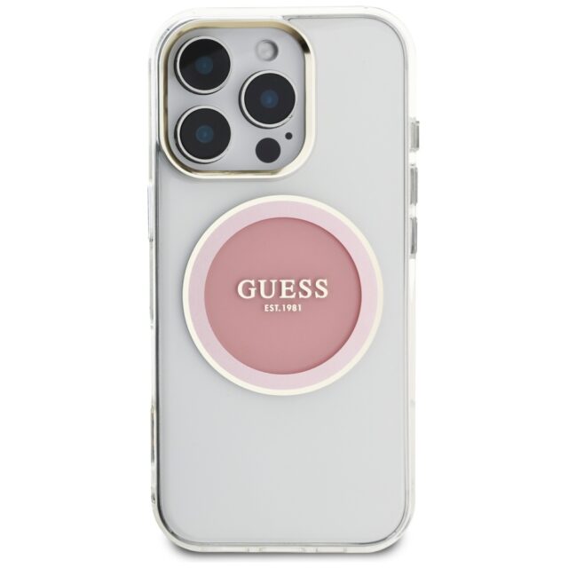 Case Guess IML Metal Colored Circle Classic Logo MagSafe for iPhone 16 Pro pink - imagine 3
