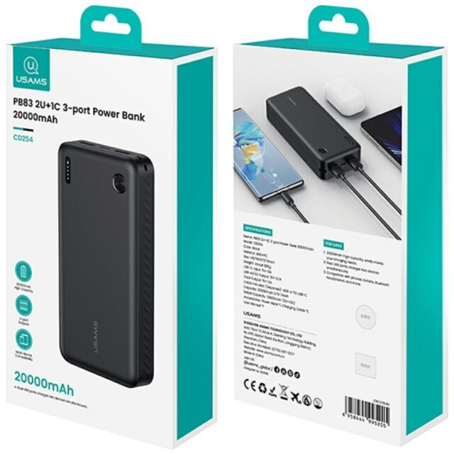 USAMS PB83 Power Bank 2xUSB-A 1xUSB-C 20000mAh black - imagine 8
