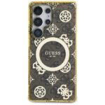 Case Guess 4G Background Gold Electroplated Peony Pattern MagSafe for Samsung Galaxy S25 Ultra brown - imagine 3
