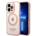 Guess GUHMP14LHTCMP iPhone 14 Pro6,1" pink hard case Gold Outline Translucent MagSafe