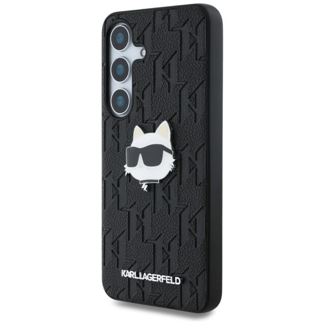 Case Karl Lagerfeld Leather Monogram Pin Logo Choupette Head Samsung Galaxy S25 black - imagine 2