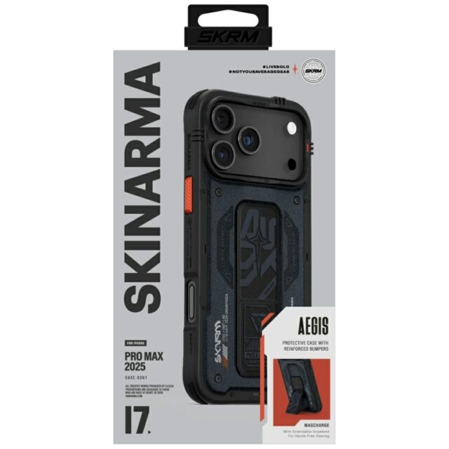 Case Skinarma Aegis for iPhone 17 Pro Max Magnetic Charging + Grip Stand navy - imagine 5