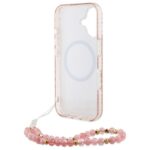 Guess GUHMP16SHCPOFPP iPhone 16 6.1" pink hardcase IML Flower Electro With Pearl Strap MageS - imagine 6