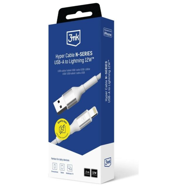 Cable 3MK Hyper Cable N-SERIES USB-A to Lightning 2m 5V/2.4A 12W white - imagine 8