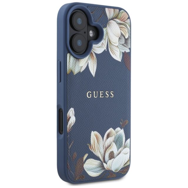 Case Guess Grained Printed Flower Pattern MagSafe for iPhone 16 blue - imagine 4