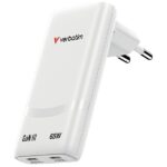 Verbatim Fold n Go mains charger GaN 65W white 32355